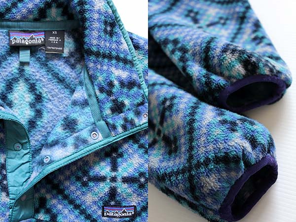 90s USA製 patagoniaパタゴニア モザイク 総柄 フリース スナップT XS