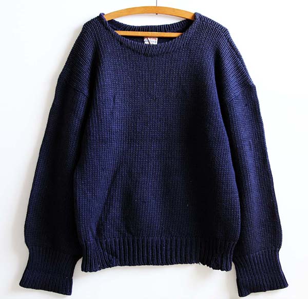 40s Sportswear ボートネック ローゲージ ウールニット セーター 紺
