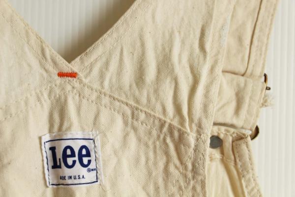 70s USA製 Leeリー 山ポケ コットン オーバーオール ペンキ飛び 生成り