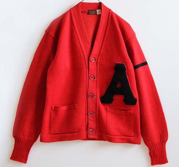 40s USA製 Wilsonウィルソン ウールニット レタードカーディガン 赤 40