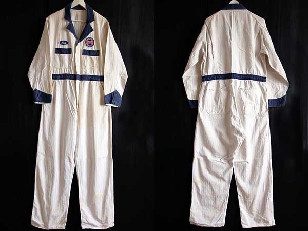 50s CLEVELAND OVERALL CHRYSLERパッチ付き ツートン HBT ヘリンボーン