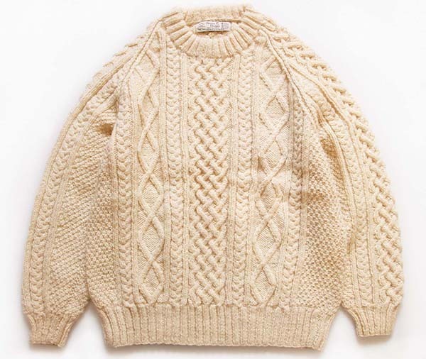 アイルランド製 Athena Designs ケーブル編み ウール ハンドニット