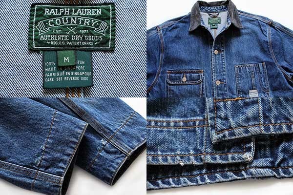80s ポロ カントリー ラルフローレン デニム カバーオール M