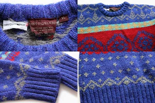 80s CHAPS ラルフローレン ノルディック柄 シェットランド ウール