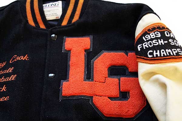 80s USA製 DeLONGデロング 刺繍&パッチ付き メルトン ウール 袖革