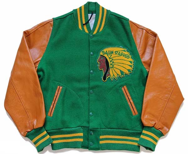 60s UNKNOWN インディアンヘッド パッチ付き メルトン ウール 袖革