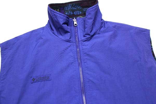 90s Columbiaコロンビア リバーシブル 総柄 フリース×ナイロン ベスト