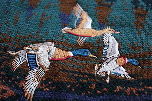 90s ORVISオービス カモ刺繍 アウトドア柄 アート ジャガード アクリル