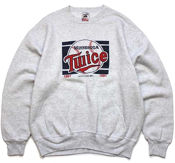 90s USA製 MLB MINNESOTA TWINS Twice スウェット 杢ライトグレー L