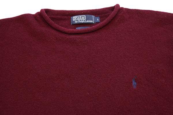 90s ポロ ラルフローレン ワンポイント ロールネック ラムウールニット