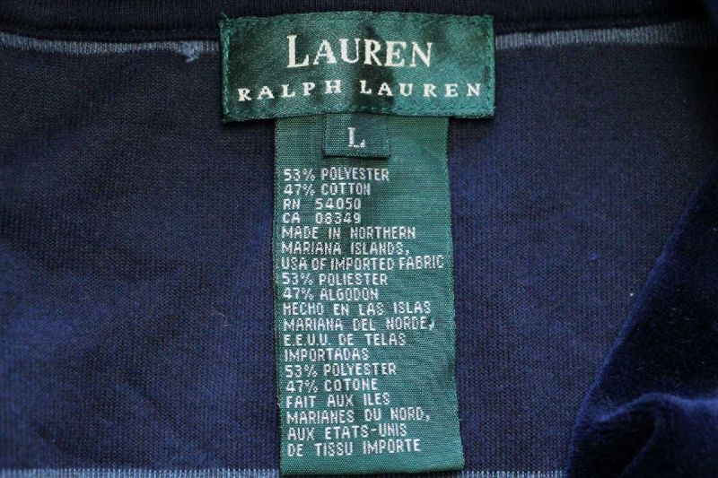 00s LAUREN ラルフローレン 太ボーダー ハイネック ハーフジップ