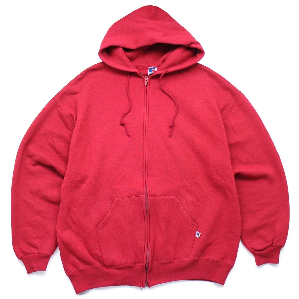 90s USA製 RUSSELLラッセル 無地 スウェット ジップパーカー 濃赤 XL