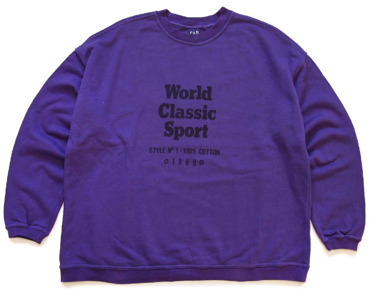 90s GAPギャップ World Classic Sport 1969 コットン スウェット 紫