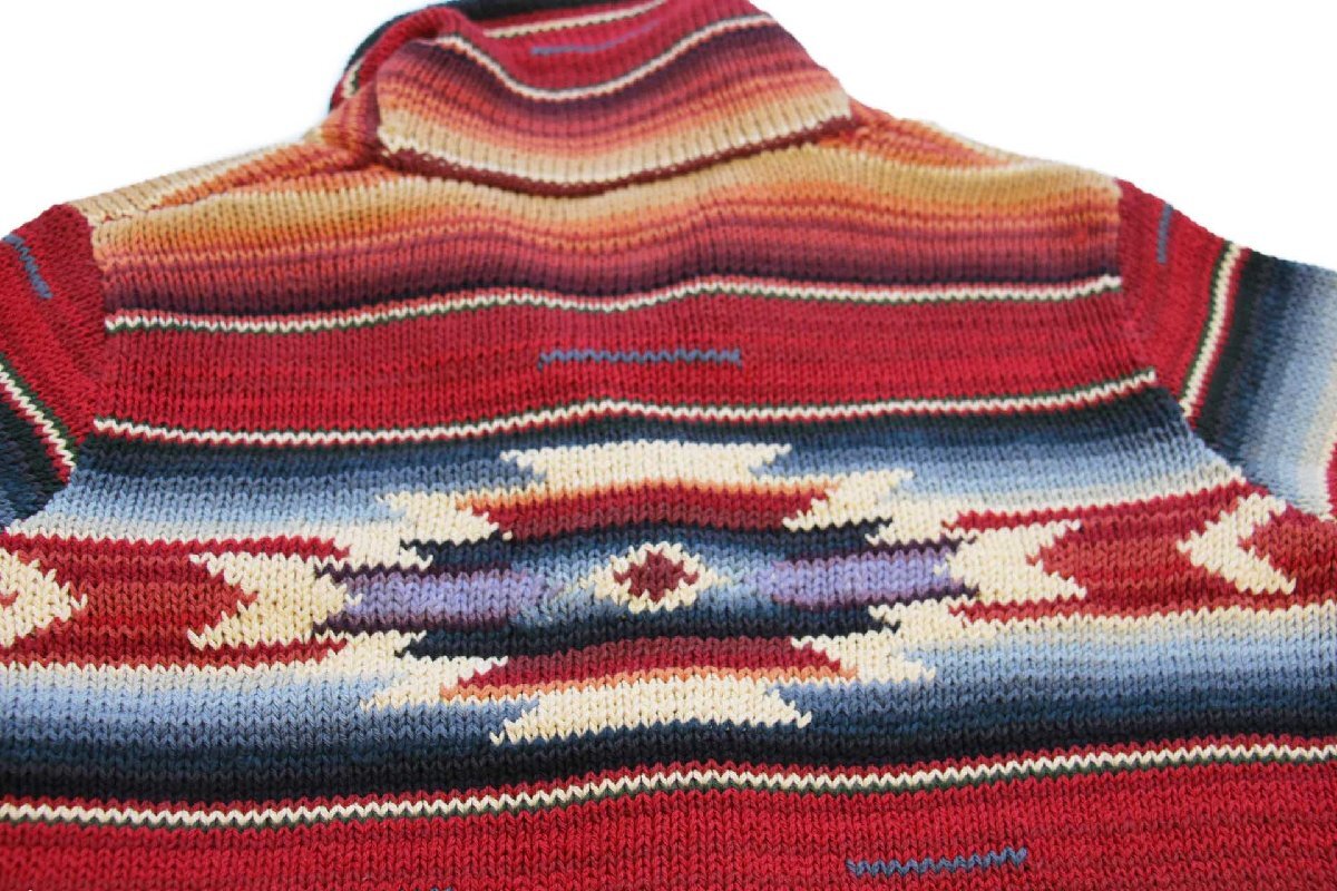 00s LAUREN ラルフローレン ネイティブ柄 ショールカラー コンチョ