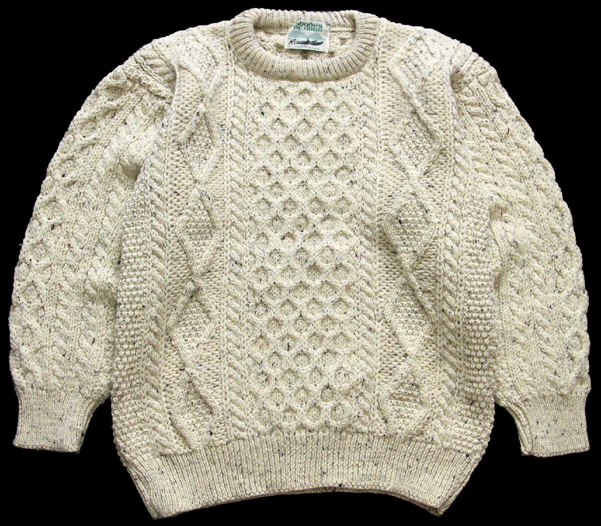 アイルランド製 shades of aran ケーブル編み ネップ入り ウールニット
