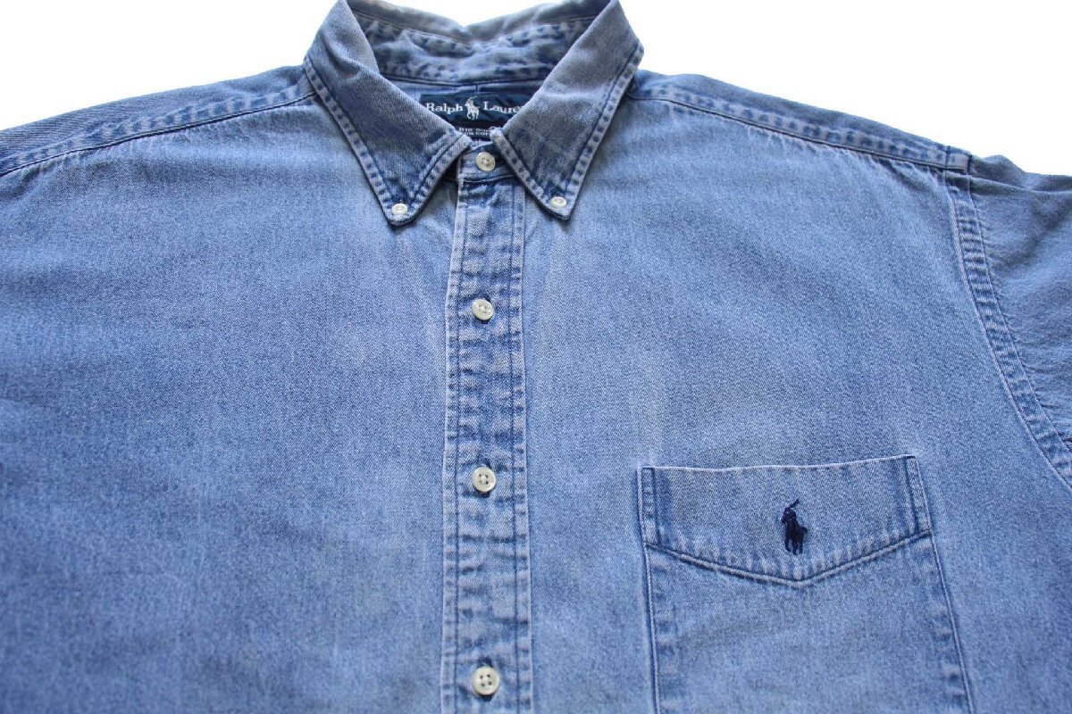 90s ラルフローレン BIG SHIRT ワンポイント ポケット付き ボタン