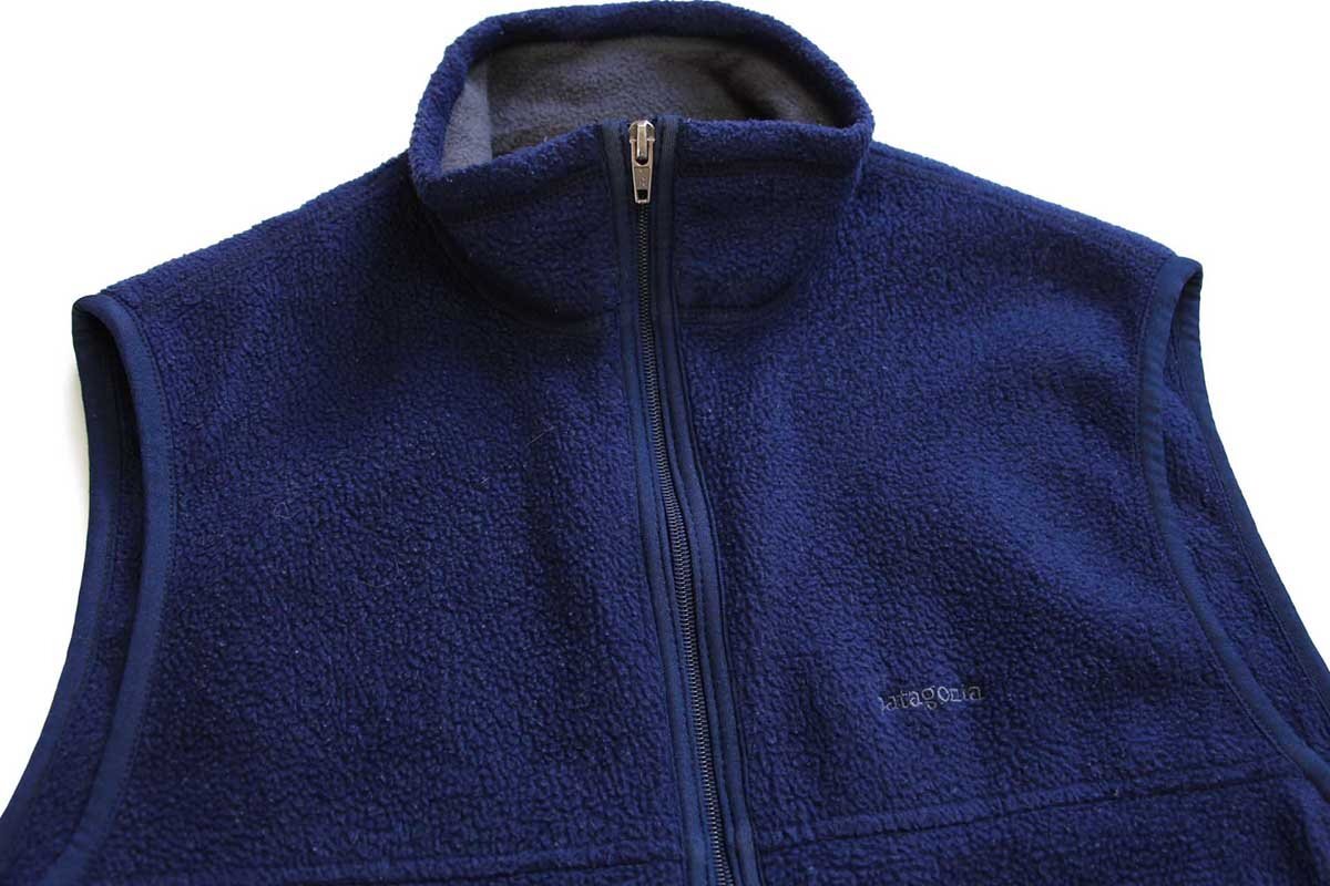 90s USA製 patagoniaパタゴニア ロゴ刺繍 シンチラ フリースベスト 紺