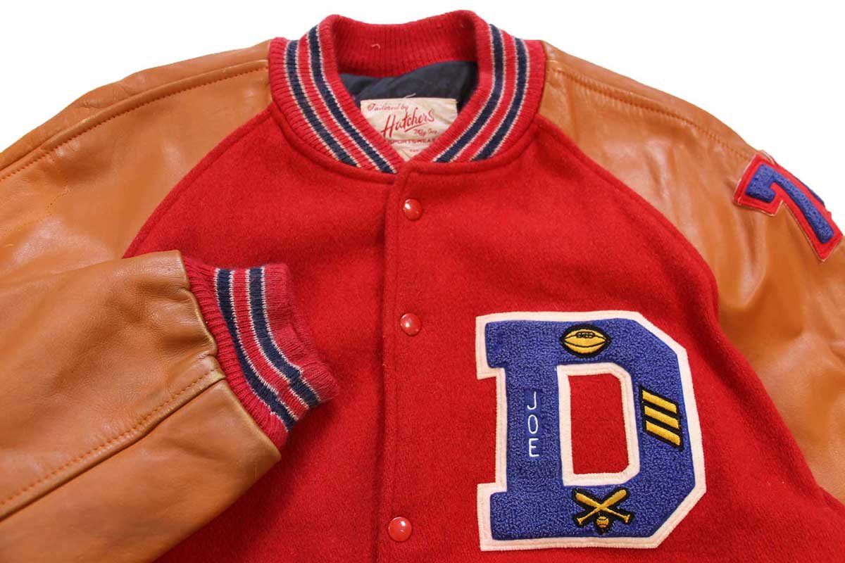 70s USA製 Hatchers レタードパッチ付き メルトン ウール 袖革