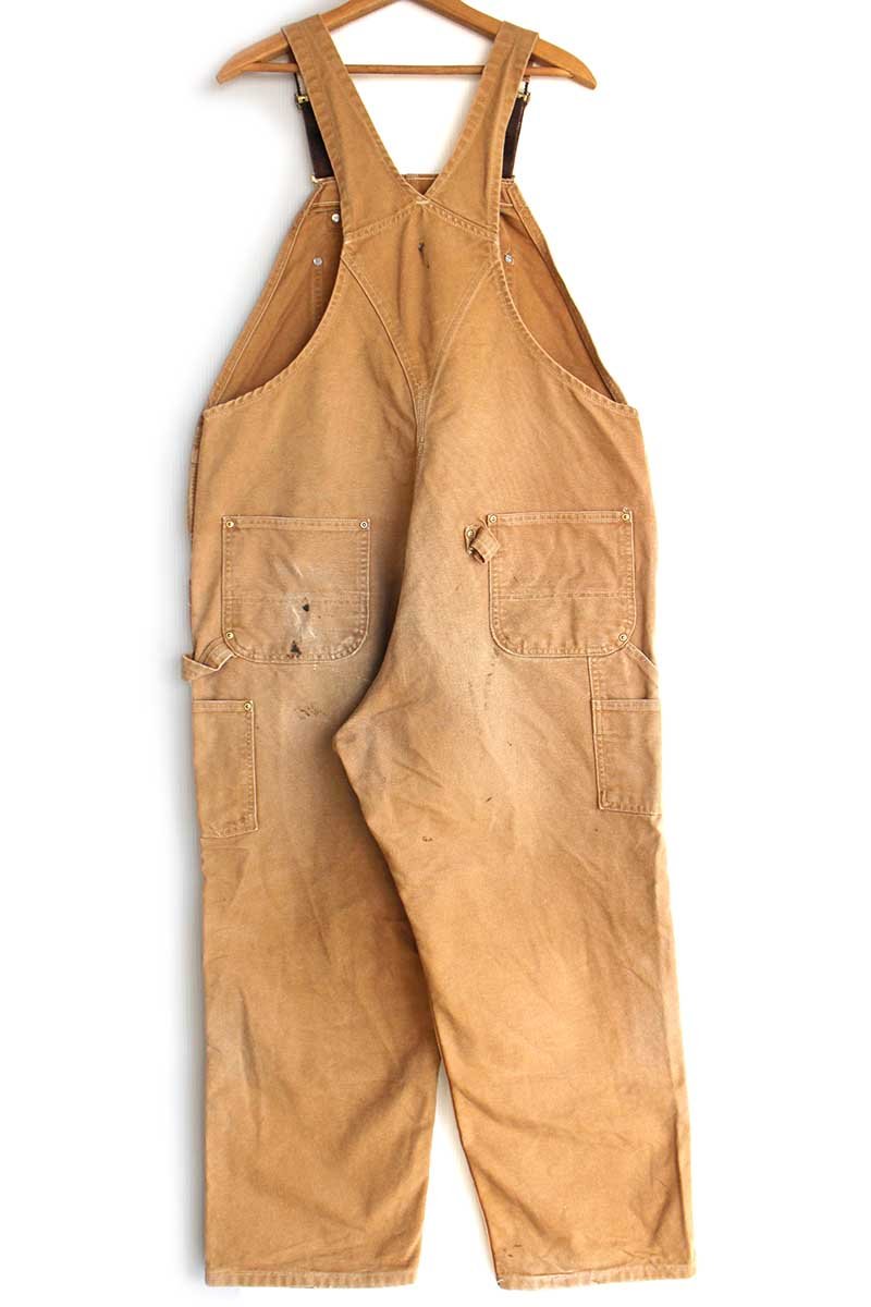 USA製 carharttカーハート ダブルニー ダック地 オーバーオール 茶 W44