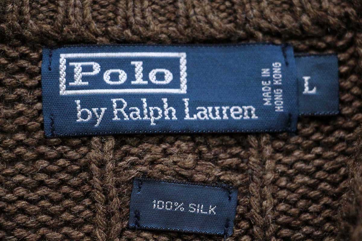 90s ポロ ラルフローレン ハイネック ケーブル編み シルクニット