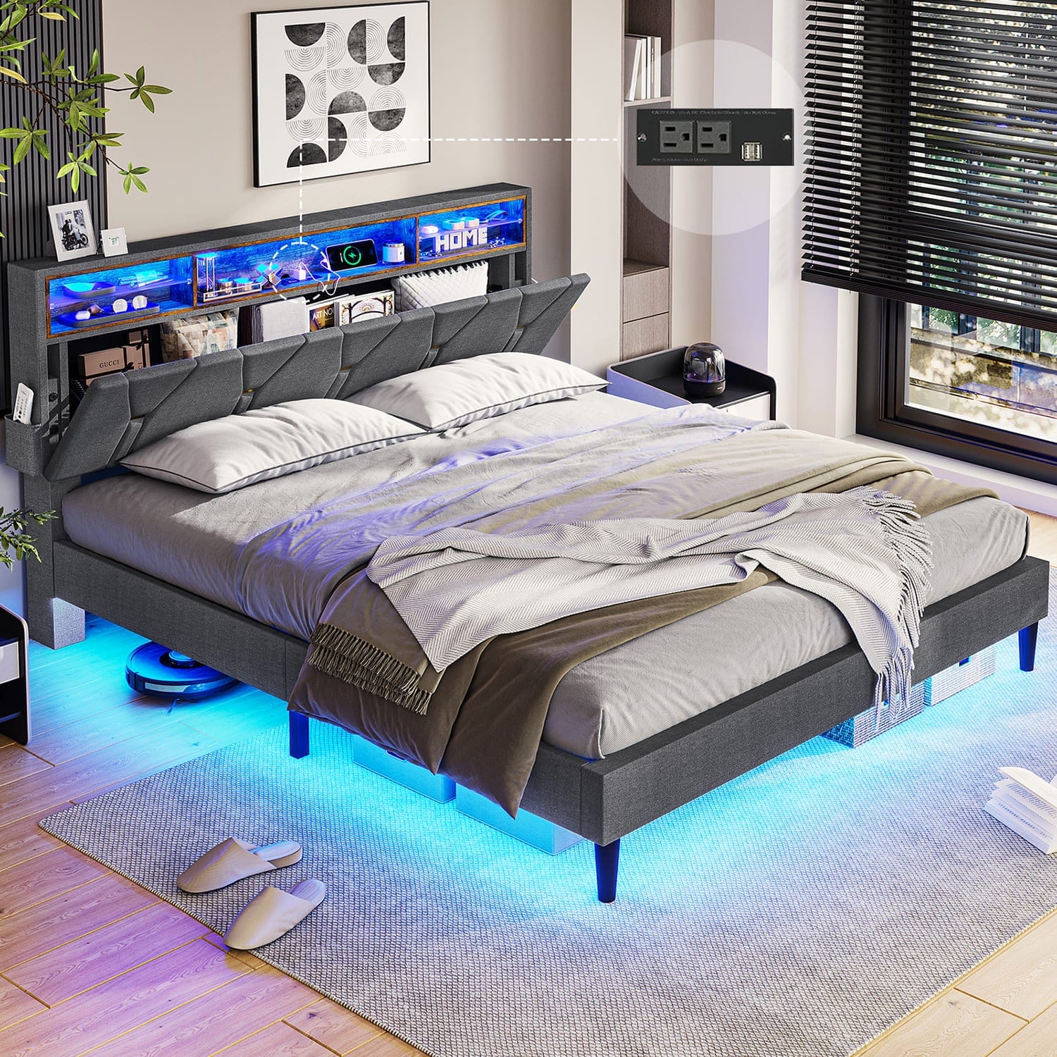 Sikaic Queen Size LED Bed Frame