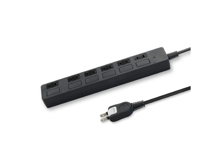 独立フラットスイッチ 電源タップ AC6口 電源コード2m ブラック
