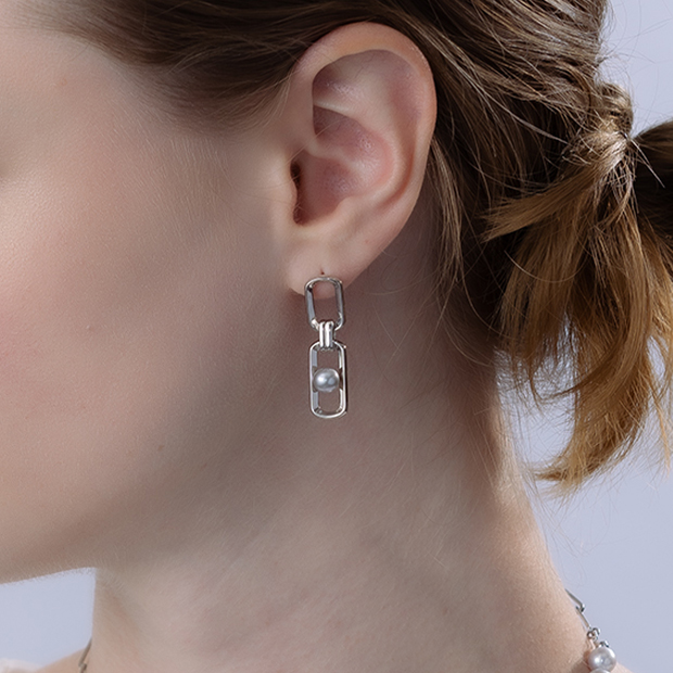 GRAY PEARL LINKS PIERCED EARRINGS(2SP0886)SV925 ピアス｜スター