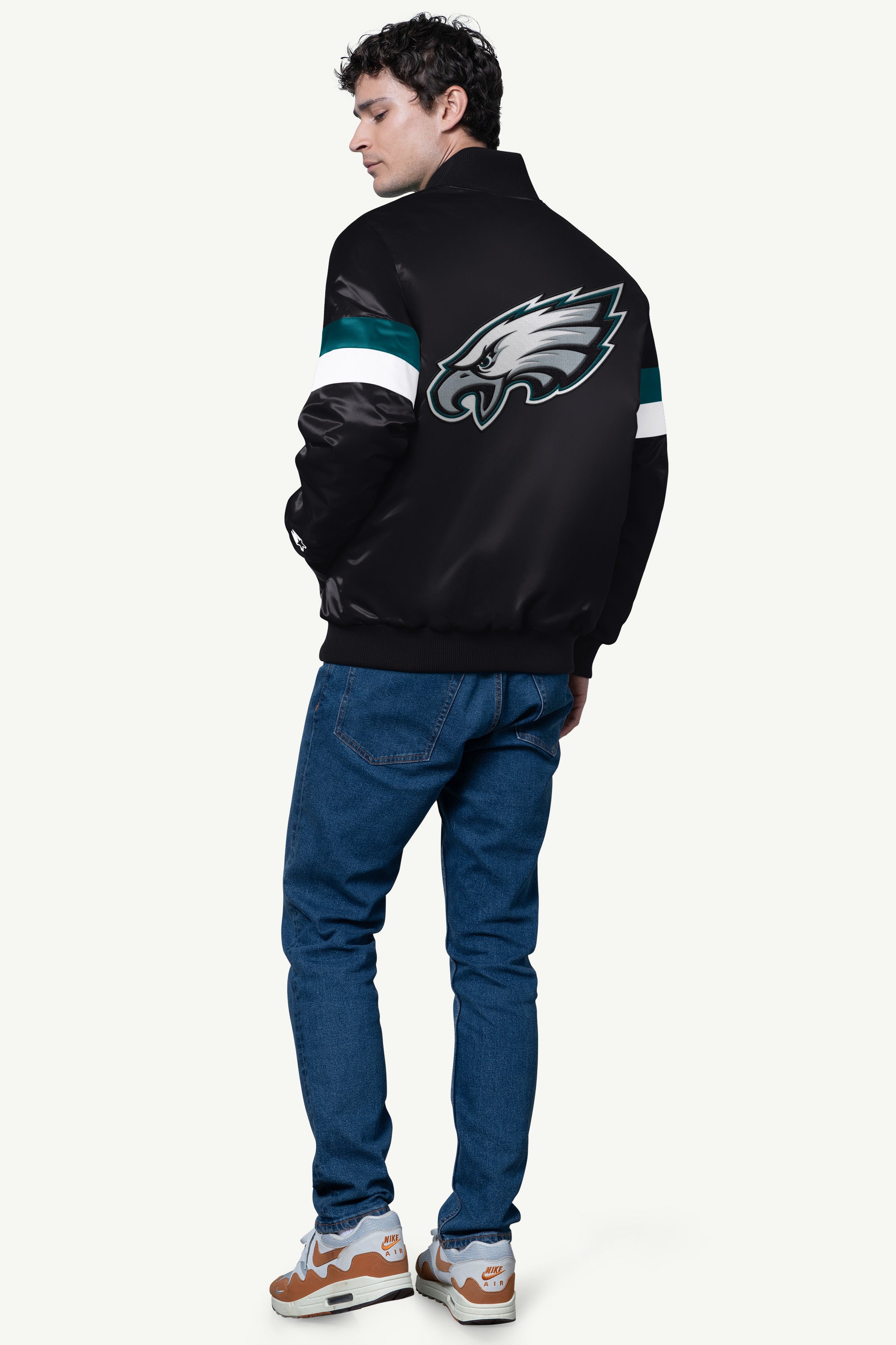 Mens Philadelphia Eagles Triple Option Satin Varsity Jacket | NFL