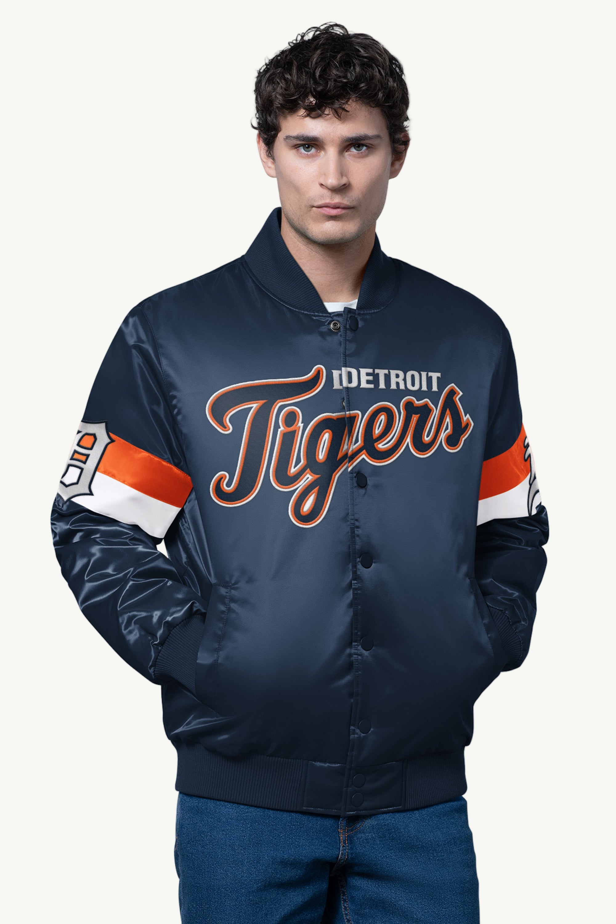 Mens Detroit Tigers Triple Option Satin Varsity Jacket | MLB | Starter