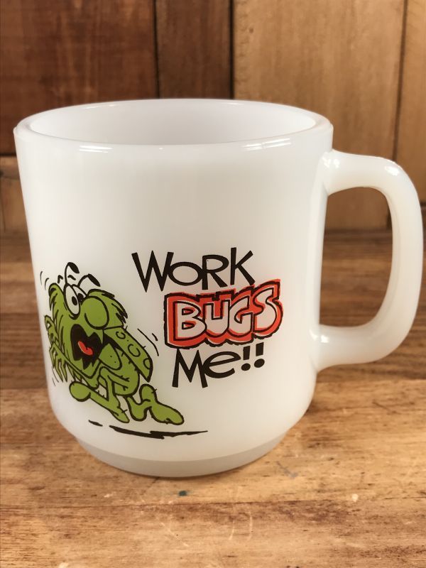 Glasbake “Work Bugs Me!!” Milk Glass Mug ワークバグズミー