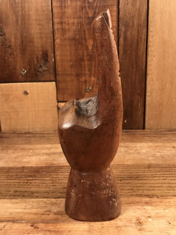 Wooden Peace Sign Figurine ピースサイン ビンテージ 置物 木彫り 70