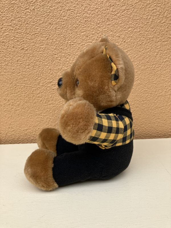 Gingham Check Brown Teddy Bear くま ビンテージ ぬいぐるみ ブラウン