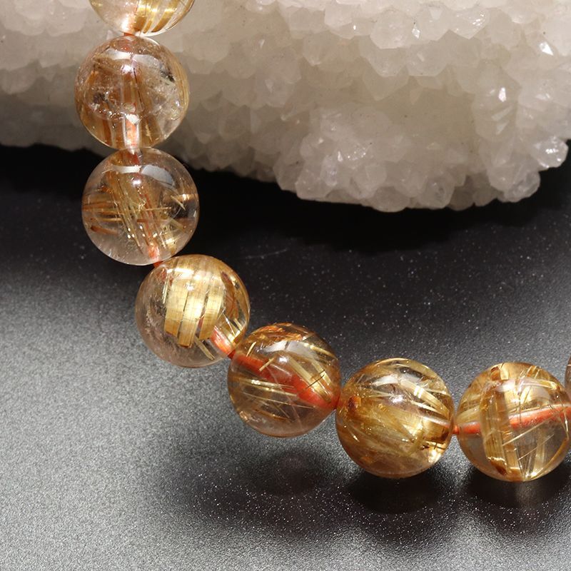 ブレス タイチンルチルクォーツ＜ブラジル産＞ 丸 約10mm 金運 財運