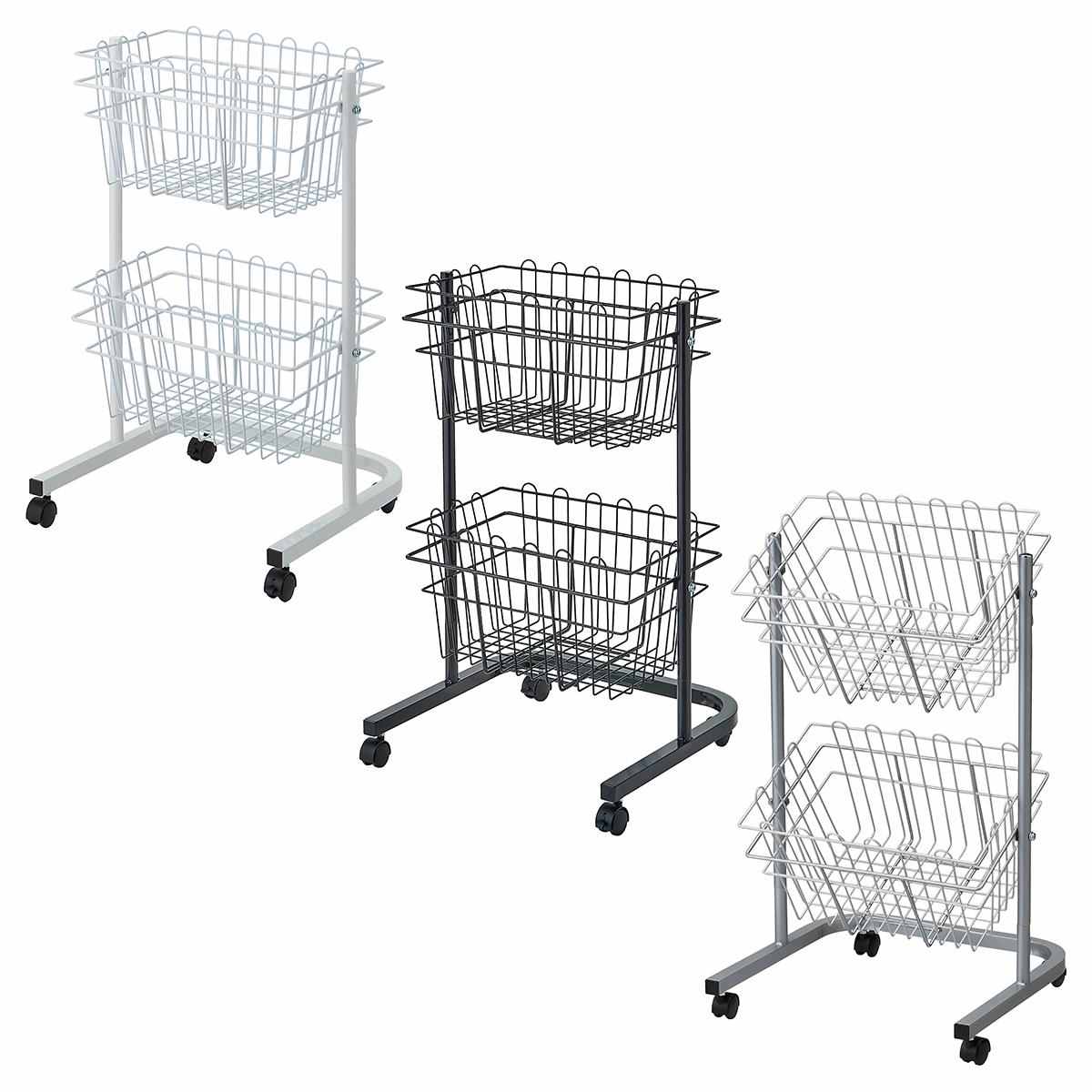 角型投げ込みバスケット 2段〔ストエキオリジナル〕 ホワイト