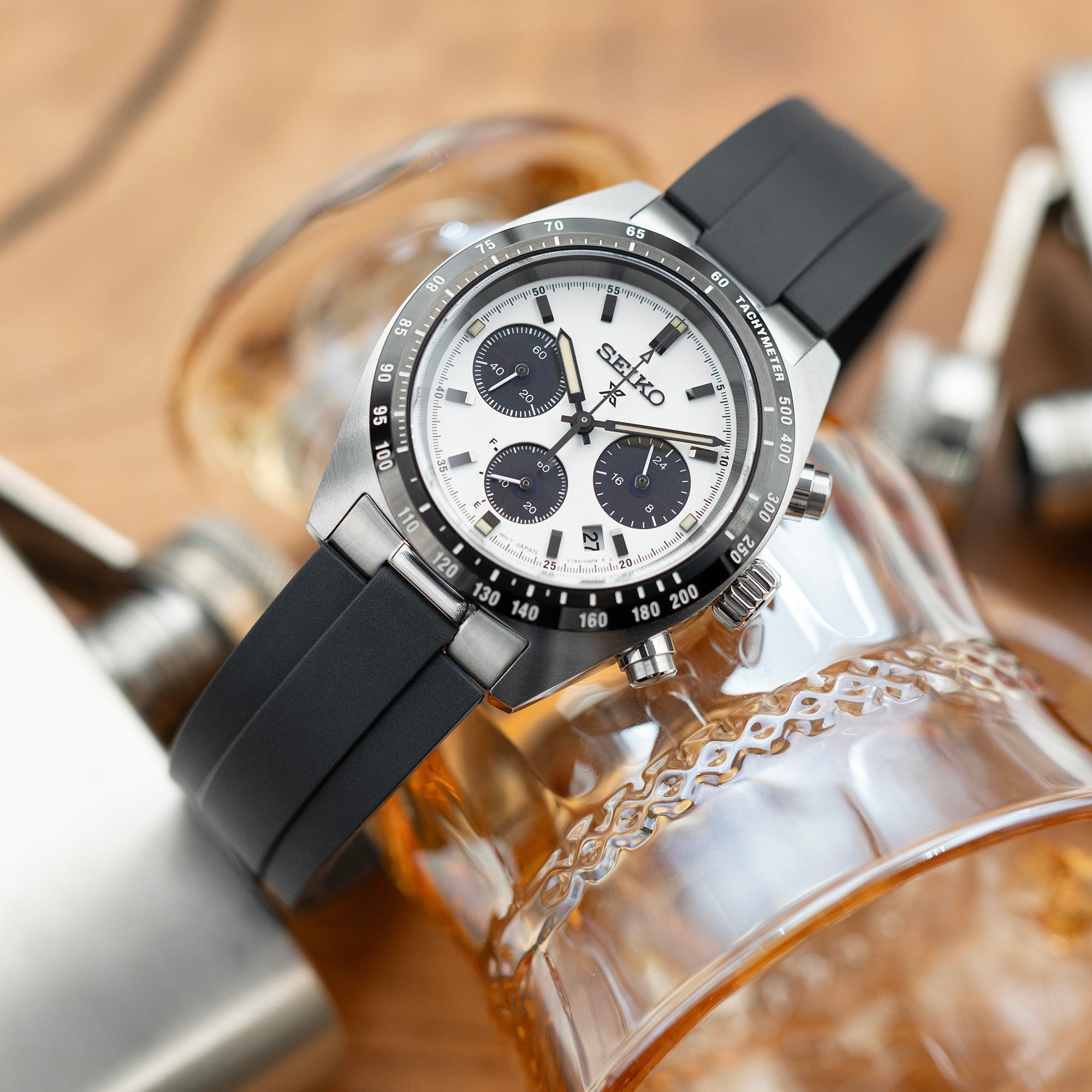 20mm Crafter Blue FKM Strap with Curved End Links For Seiko