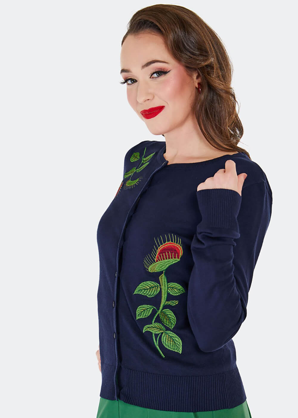 Voodoo Vixen Venus Flytrap 40's Cardigan Navy Blue - www.succubus.us