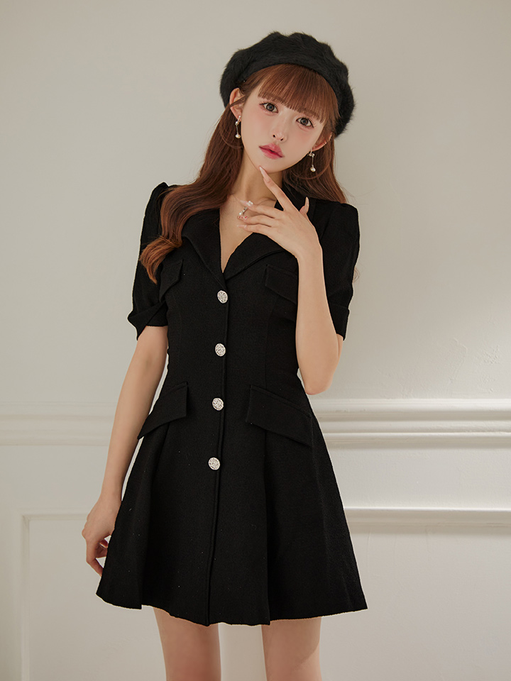 randy ワンピース アシンメトリー バックル ツイード ドレス S