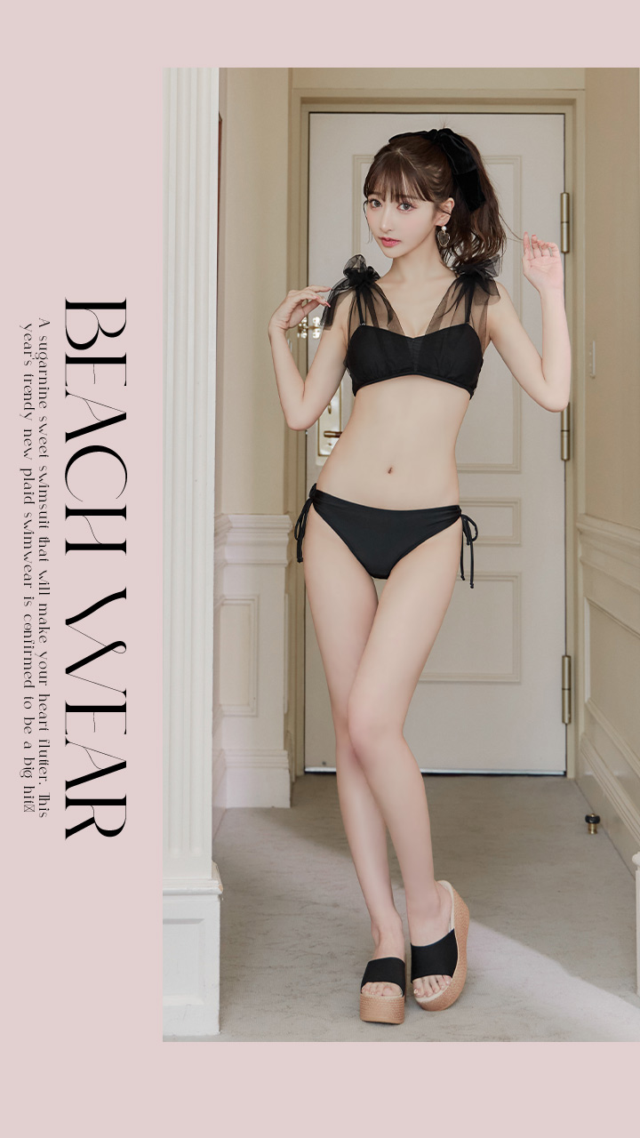 即日発送】【ビキニ】【水着】チュールリボン バストアップ ビキニ 2点