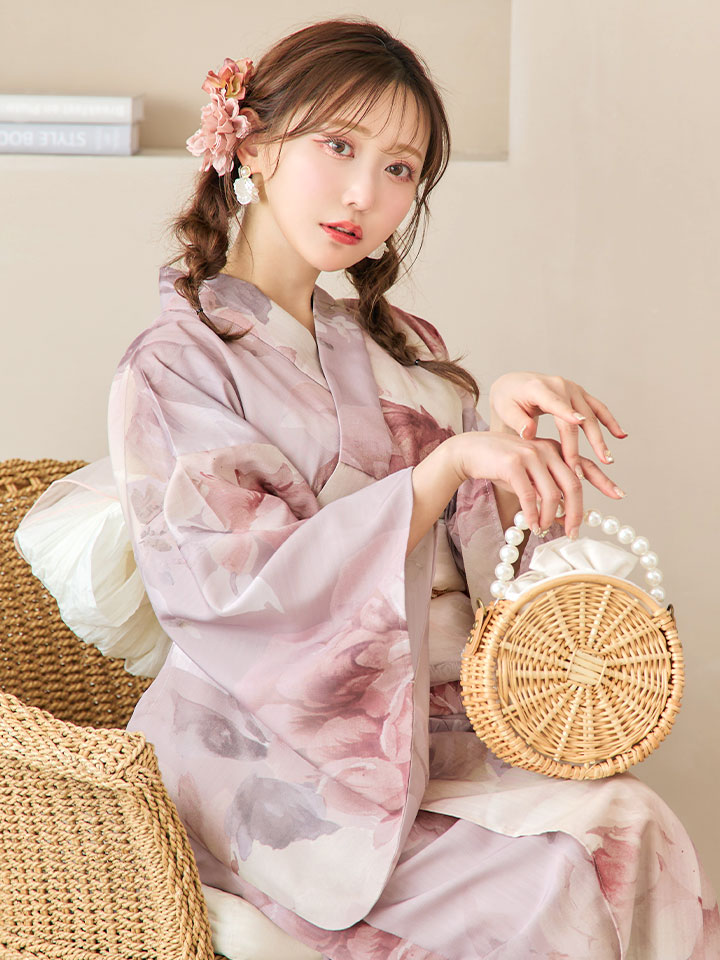 即日発送】アンティークフラワーピンク浴衣【浴衣3点セット 浴衣/帯