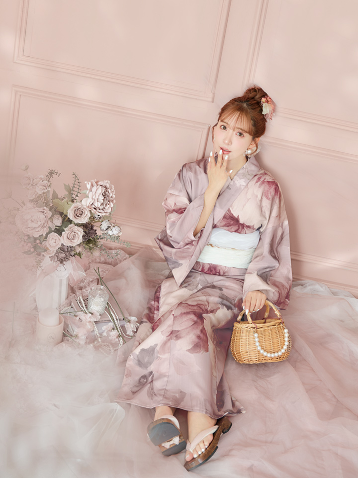 即日発送】アンティークフラワーピンク浴衣【浴衣3点セット 浴衣/帯