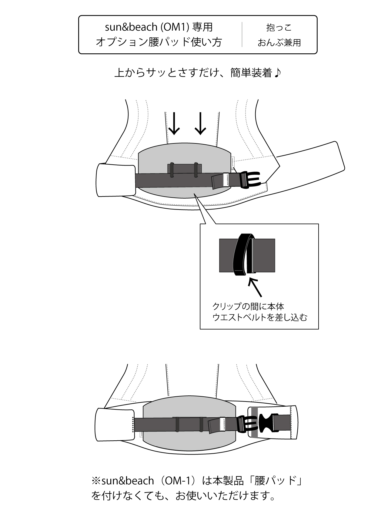 OM-1専用オプション腰パッド|sun&beachベビーキャリア