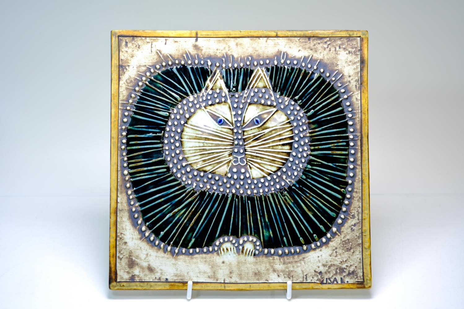 リサラーソン/UNIK/ネコ/ブルー】北欧/ビンテージ/希少/KATT/陶板