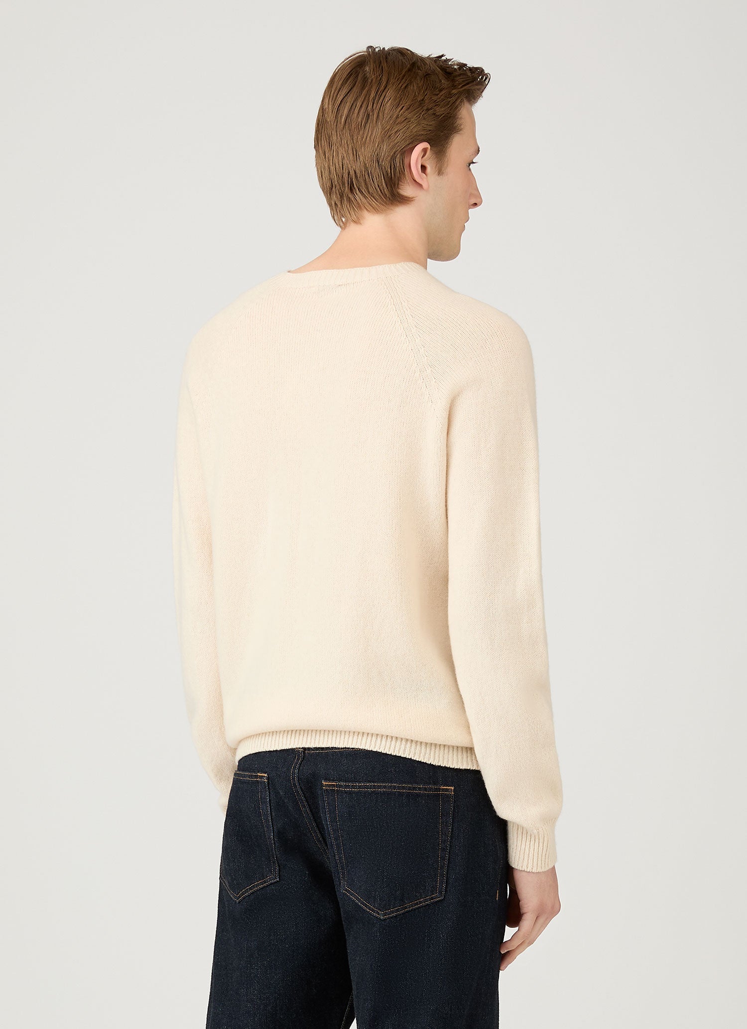 Men's Lambswool Crew Neck Jumper in Ecru | Sunspel