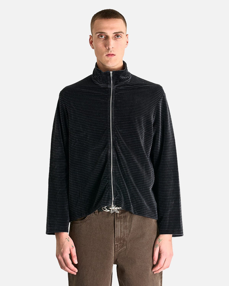 Shrunken Fullzip Polo in Phantom Stripe Velour – SVRN