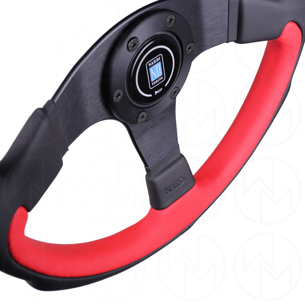 Nardi Leader Steering Wheel - 350mm Combo Black & Red Leather w