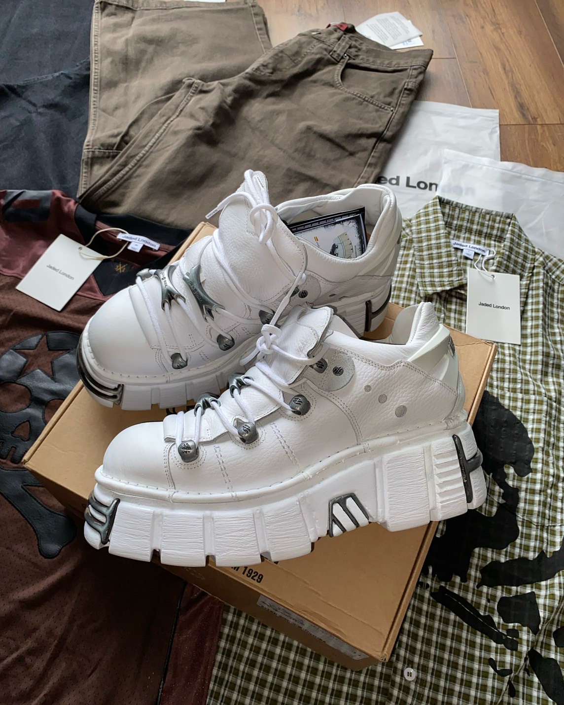 取り寄せ]M-106-S121 / ホワイト / プレート / 厚底スニーカー / 本革