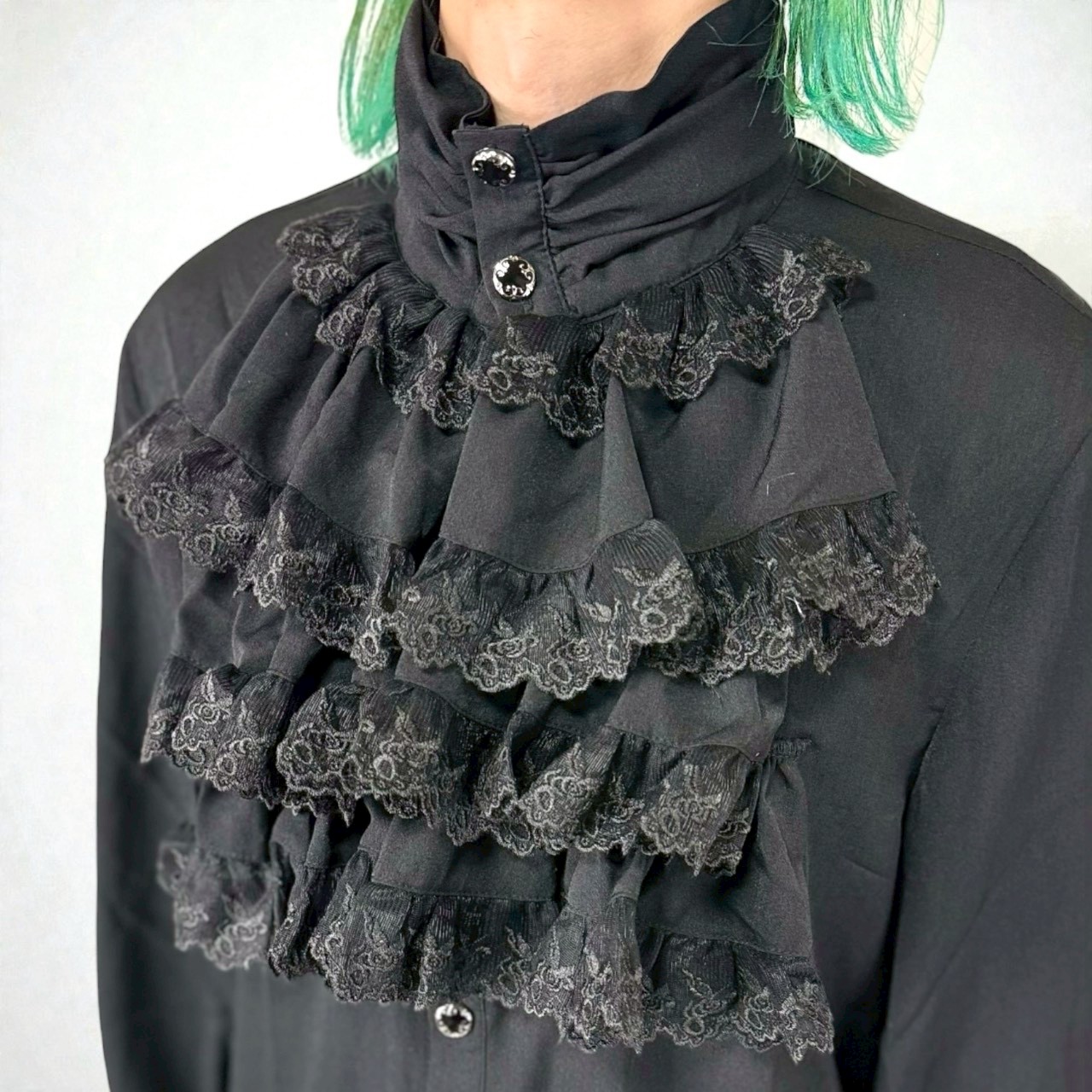 Gothic flounce cuff classic style black chiffon shirt / ブラウス