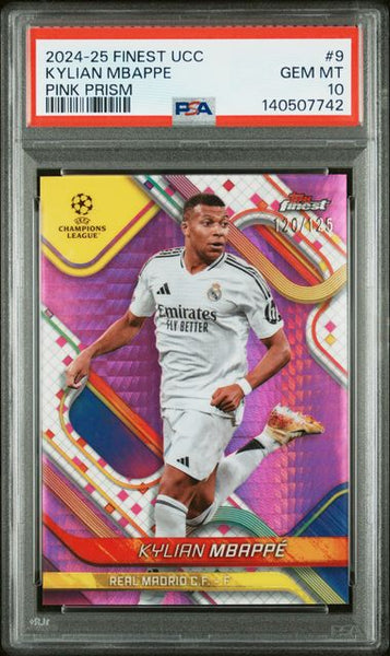 Topps Kylian Mbappe 120/125 Pink Prism 2024/25 Finest UCC PSA 10