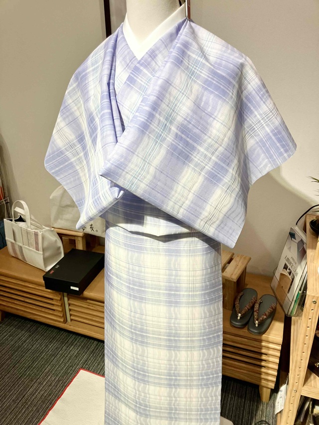 よねざわ新田 夏着尺 紫格子段｜紅花の里から届けられた涼布｜着物