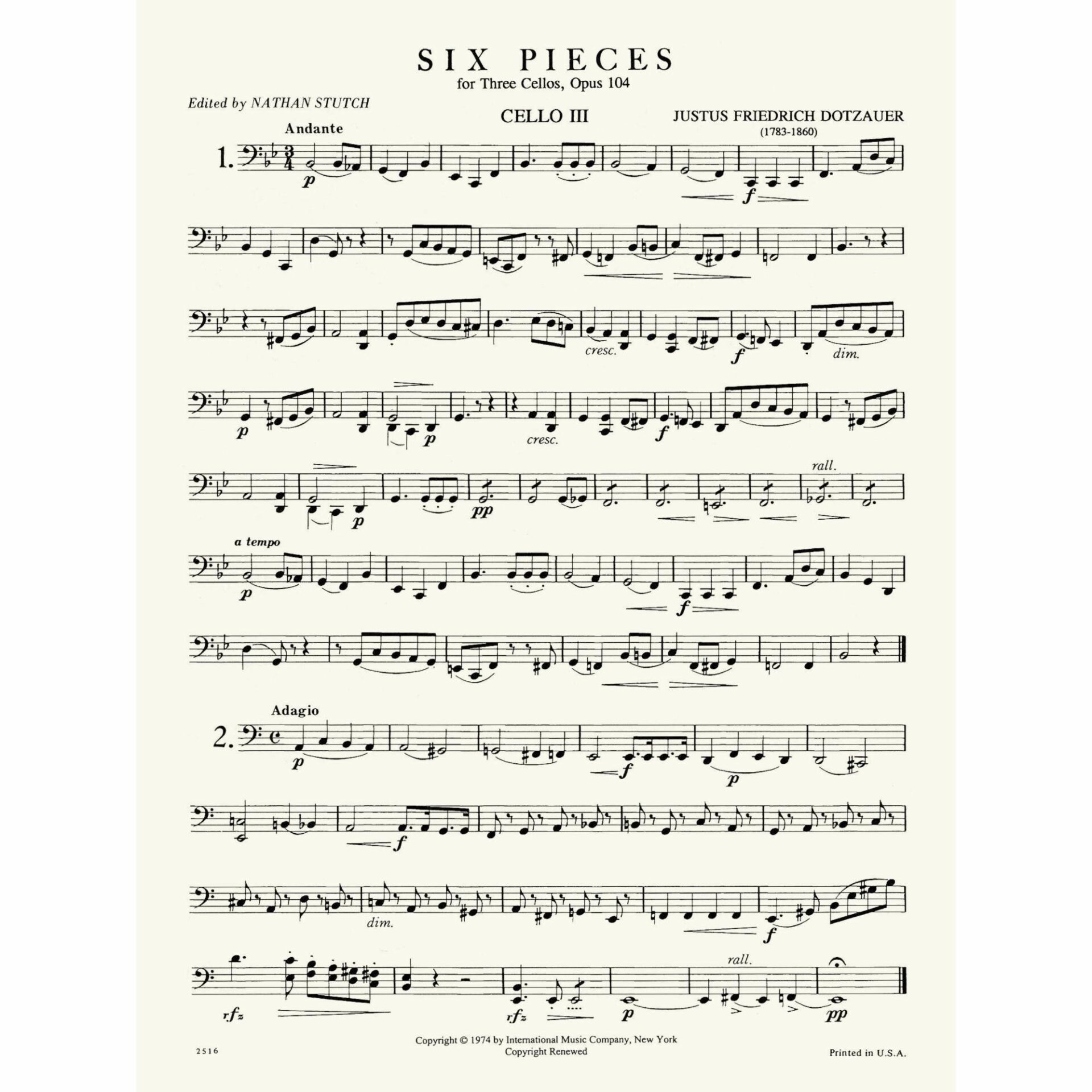 Dotzauer - Six Pieces, Op. 104 for Three Cellos - Southwest Strings